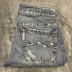 Silver Jeans Co. Women’s 29 Blue Aiko Bootcut Mid-rise Raw‎ Hem Denim Pants